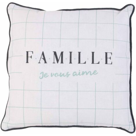 Coussin 40x40 cm EN FAMILLE Noir/Blanc Je vous aime