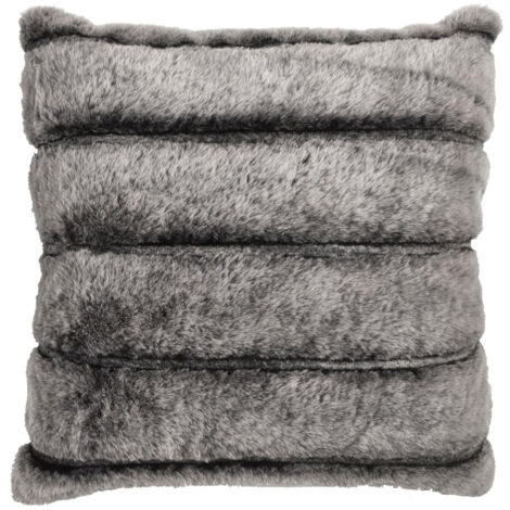 Coussin 40x40 cm fausse fourrure à rayures collection SIMON gris