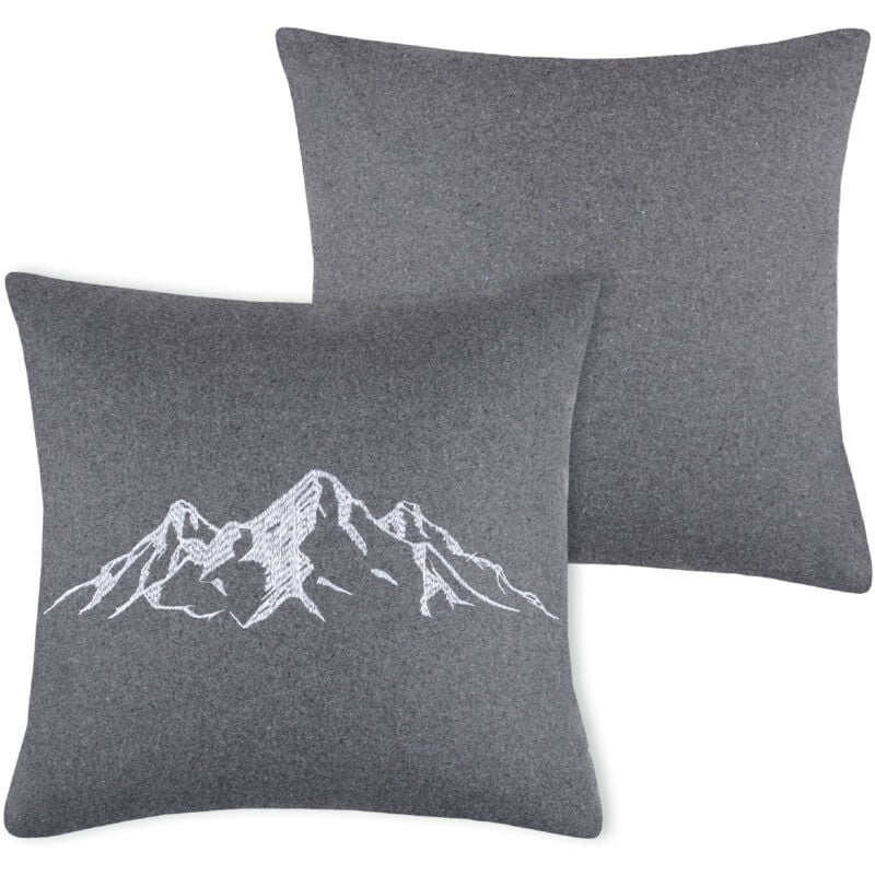 Coussin brodé montagne Gris clair 45x45 cm