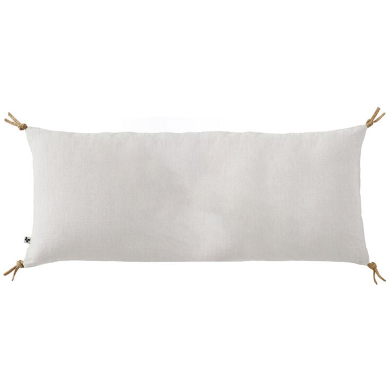 Meubletmoi - Coussin 55 x 110 cm en lin lavé blanc avec 4 nouettes en jute - luisa
