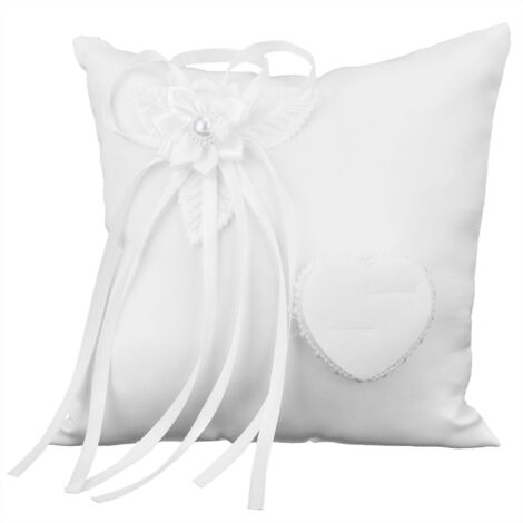 Coussin à alliance en forme de cœur de camélia blanc - Accessoire de mariage pour cérémonie et réception