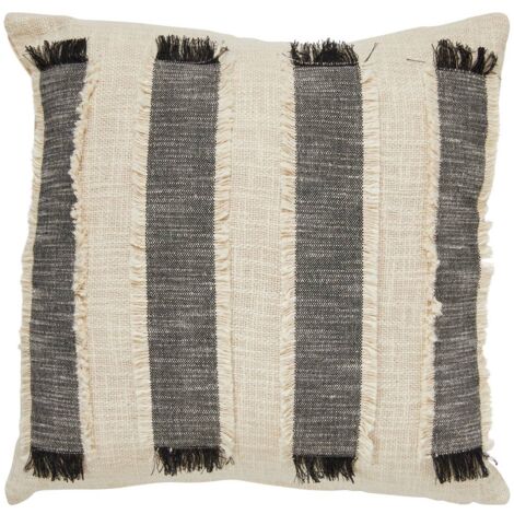 Coussin à franges Malakite noir & blanc 50x50cm - Atmosphera créateur d'intérieur