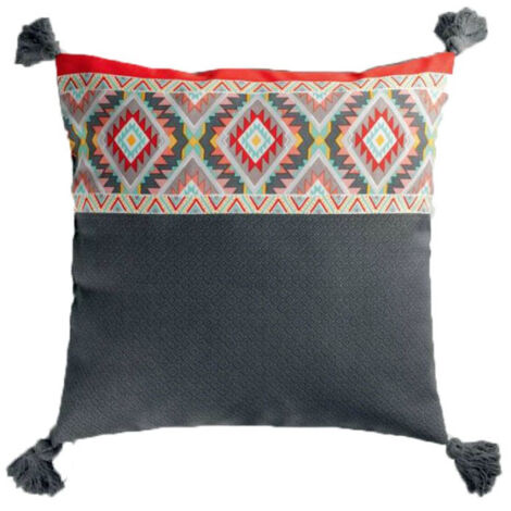 Coussin à Pompons "Aztec" 40x40cm Gris