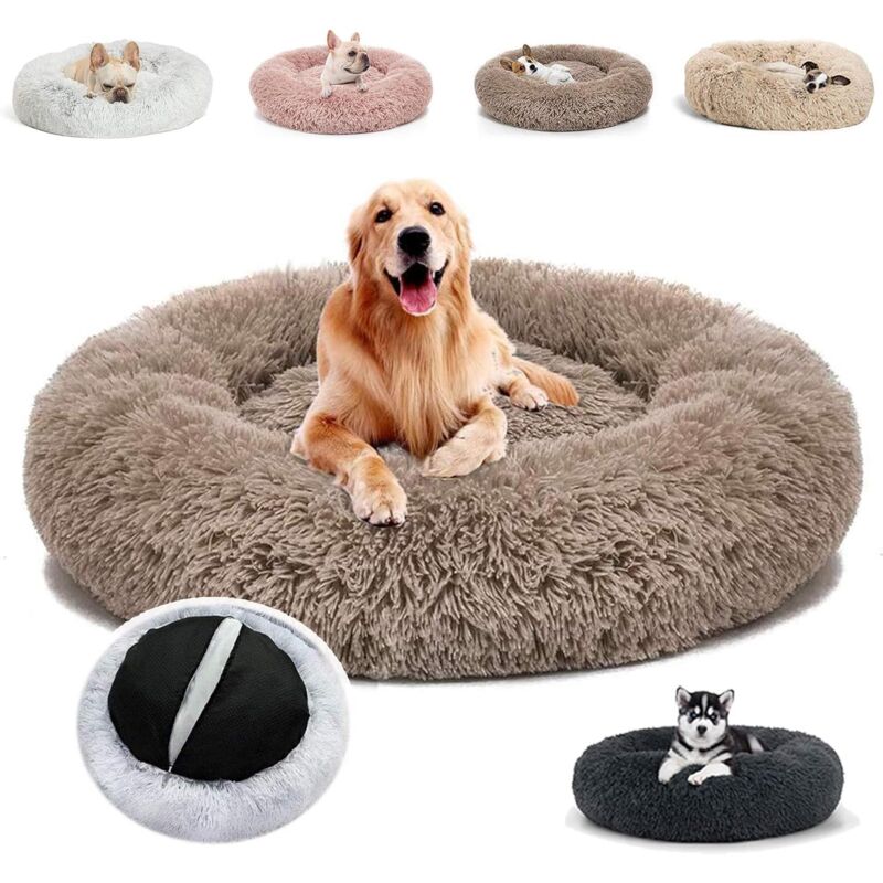 Coussin Apaisant Chien, Panier Grande Taille Dehoussable et Lavable, Lit pour Chien Donut (Taille et Couleur Au Choix) S- 50cm, Marron