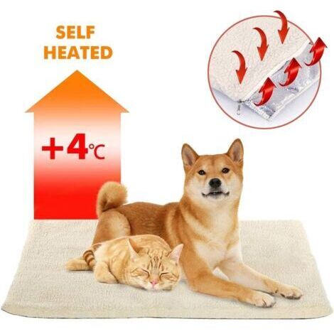 Coussin auto-chauffant pour chien et chat – Couverture chauffante thermique sans électricité – 64x49 cm – Doublure en sherpa doux