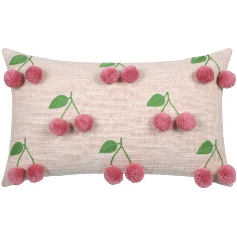 Coussin avec cerises en relief pompons Beige 30x50 cm