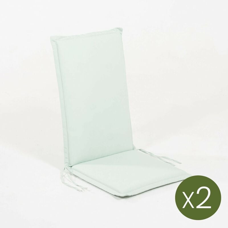 Pack 2 coussins pour chaise de jardin, Hydrofuge, Polyester 180 gr, Vert Clair, 65 + 45 cm x45 cm x4 cm