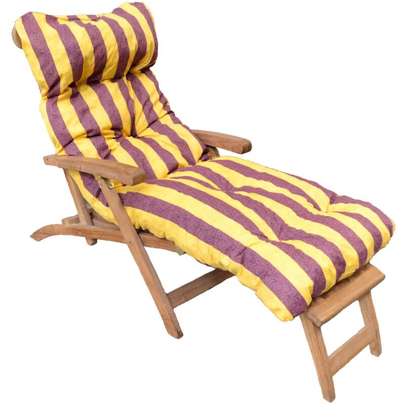 Coussin bain de soleil lignes jaunes et bordeaux 180x60 cm