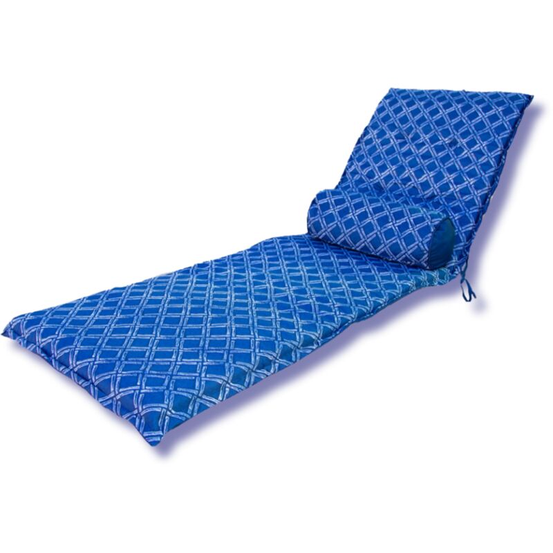 Deco Arts - Ensemble Coussin pour Chaise Longue et Traversin 195x60x5cm & 45x18cm Motif Nautique Bleu