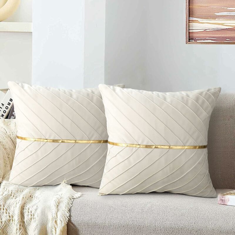 Coussin Beige Velours 45 x 45 cm Décorative Coussin de Canapé Taie d'oreiller Decoration Doux Oreiller Coussin de Siège pour Salon Chambre Bureau