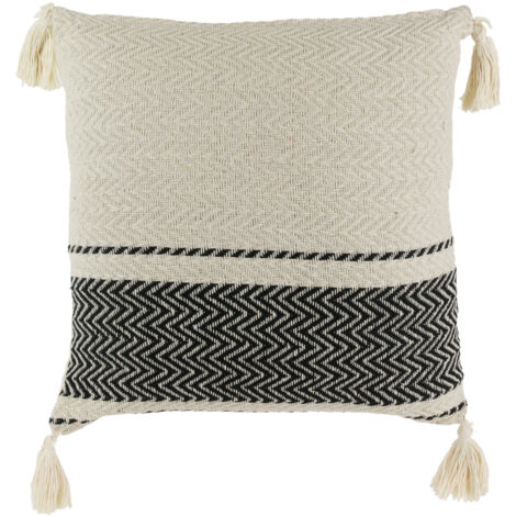 Coussin Berbere Rayures Pompons Beige 40x40cm