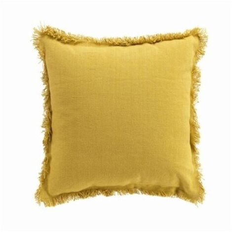 Coussin bordures franges Vanina - L 45 cm x l 45 cm - Jaune - Livraison gratuite