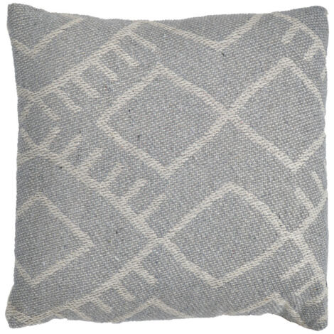 Coussin carré 40 x 40 cm coton brodé avec dessin tribal gris - FLARE