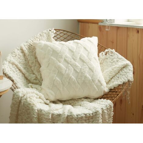 Coussin carré 45x45 cm en tissu à poils effet graphique beige