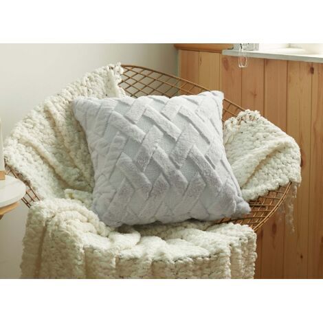 Coussin carré 45x45 cm en tissu à poils effet graphique gris
