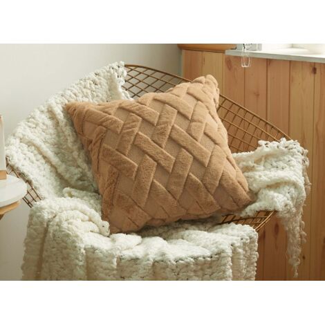 Coussin carré 45x45 cm en tissu à poils effet graphique marron