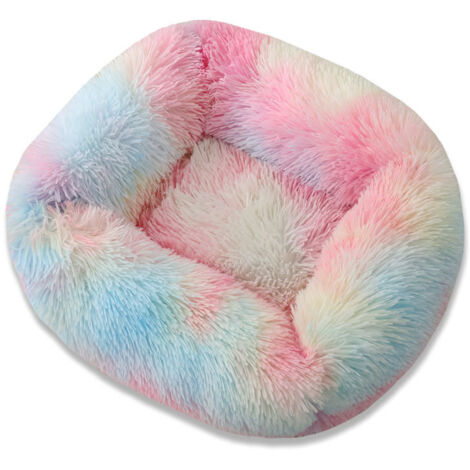 Coussin carré en peluche bleu turquoise pour chien et chat, panier douillet et confortable