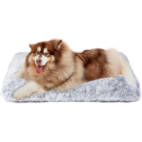 Coussin carré en peluche gris et blanc 50 x 40 x 5 cm pour chien et chat, coussin doux en peluche pour chien et chat, couchage profond, 1 pièce