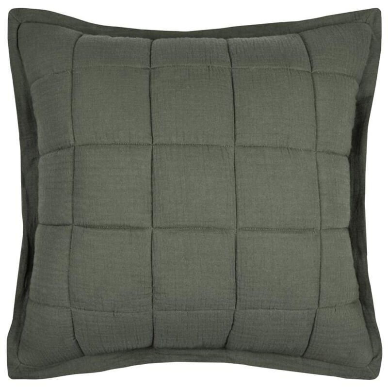Coussin carré uni en gaze de coton surpiquée Kaki 45x45 cm