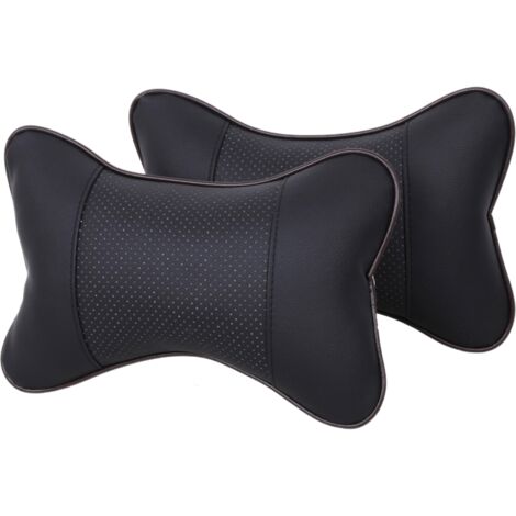 Coussin cervical de voiture en similicuir double face, lot de 2, compatible avec la plupart des voitures, garni de fibres, coussin universel (noir)