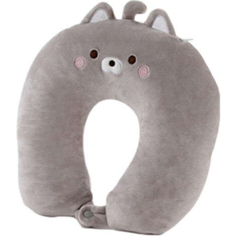 Coussin cervical multifonctionnel en forme de U, en forme de chat, ultra doux et moelleux, idéal pour les dossiers de canapé, les bureaux et les espaces de détente. Gris.