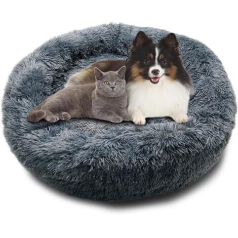 Coussin Chat Panier Rond pour Chien Chat Moelleux, Coussin Apaisant , Panier Donut Rond et Peluche Lavable(60cm Gris Foncé)