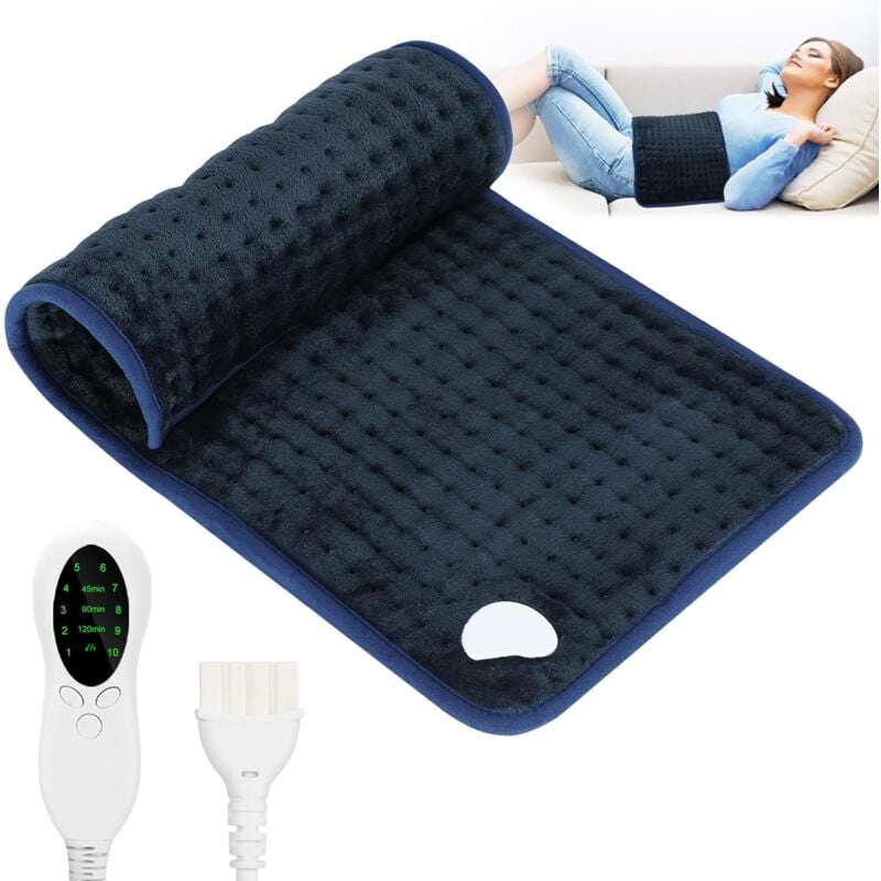 Coussin Chauffant Electrique Couverture Chauffant, Chauffe Dos avec 10 Niveaux de Température, Minuterie, Lavable en Machine, Arrêt Automatique