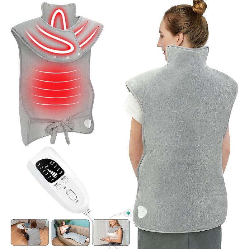 KZQ - Coussin Chauffant pour dos, éPaules, Cou, Avec ArrêT Automatique, Lavable en Machine, 6 Niveaux de TempéRature Avec 4 Minuteries, Coussin