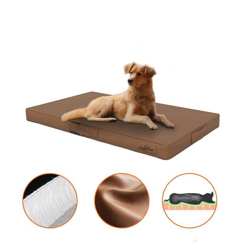 Coussin Chien Déhoussable Imperméable Tapis Chien Matelas 3D Mousse à Mémoire de Forme - Marron 96.5x70.5x9cm