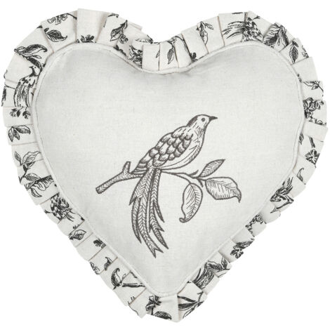 Coussin coeur style campagne chic Ecru 30x30 cm