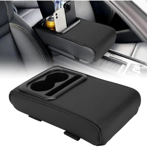 Coussin d'accoudoir central en cuir PU, universel pour voitures, SUV et camions avec porte-gobelets, prévient la fatigue des bras lors des longs trajets (noir)