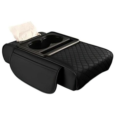 Coussin d'accoudoir de voiture avec 2 porte-gobelets, coussin d'accoudoir en cuir PU portable, coussin de protection et rehausseur