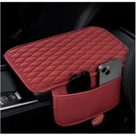 Coussin d'accoudoir de Voiture avec 2 Sacs de Rangement, Housse de Protection pour de Voiture, Tapis de Boîte d'accoudoir (Rouge)