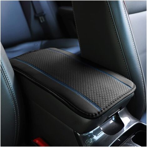 Coussin d'Accoudoir Voiture en Cuir, Housse pour Console Centrale pour Accoudoir, Accessoires Confortables pour Sièges de Voiture pour la Plupart des Voitures, Motos et SUVs (Bleu Noir)