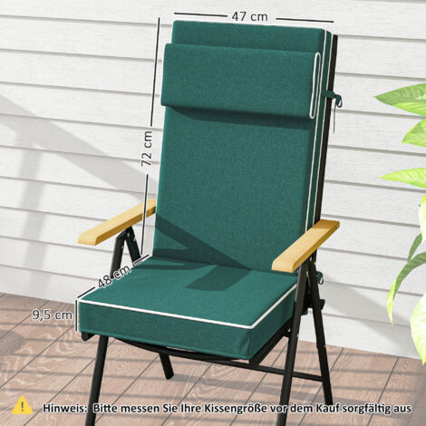 Coussin d'assise 120 x 47 x 9,5 cm, imperméable, avec attaches, appui-tête, protection UPF50+, vert