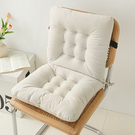 Coussin d'assise avec soutien lombaire en chenille et coton PP, intégré et muni d'une sangle de fixation, pour chaise de bureau, blanc.