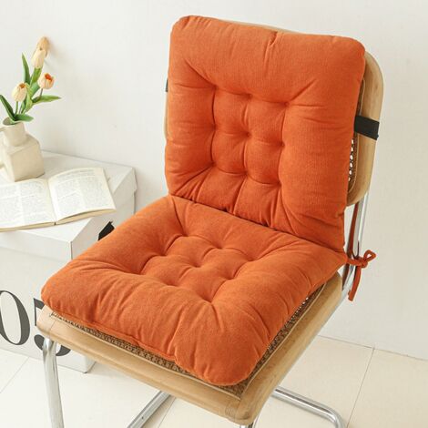 Coussin d'assise avec soutien lombaire intégré en coton PP chenille, avec sangle de fixation, pour chaise de bureau, orange.