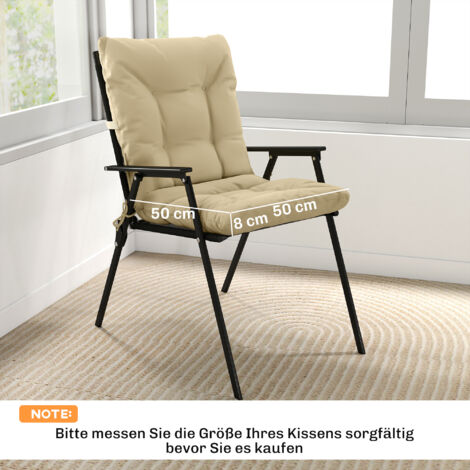 Coussin d'assise d'extérieur avec dossier et sangles, coussin déperlant pour une utilisation intérieure et extérieure, beige