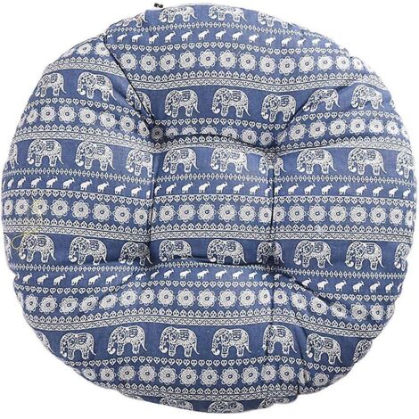 Coussin d'assise rond à motif éléphant pour jardin ou balcon, 40 cm, en coton et lin
