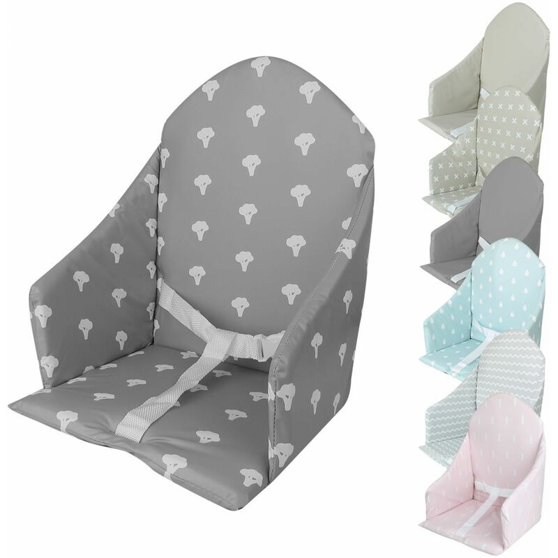Coussin d'assise universel Miam avec harnais pour chaise haute bébé - Gris foncé brocolis Monsieur Bébé