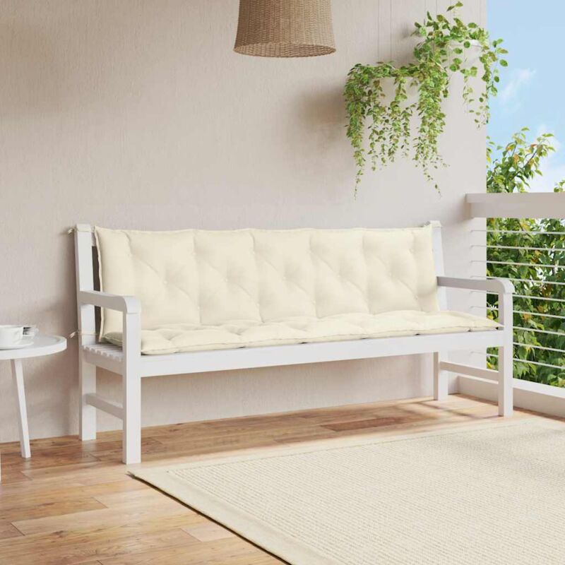 Coussins de banc de jardin 2 pcs blanc crème tissu Oxford