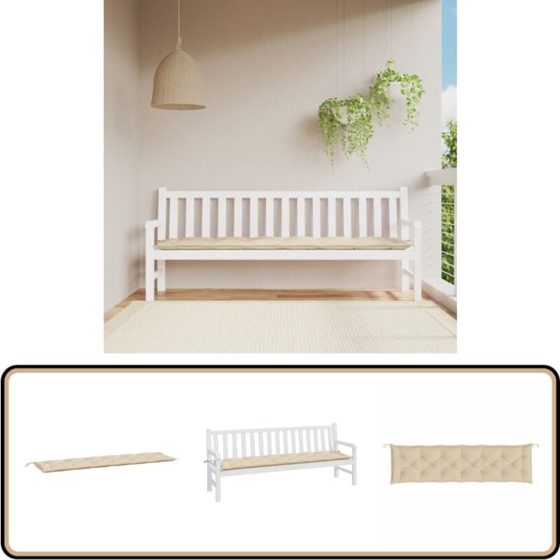 Coussin de banc de jardin beige 200x50x7 cm tissu oxford - Coussin De Banc - Coussin D'extérieur - Coussin Jardin - Décoration Intérieur - Coussin