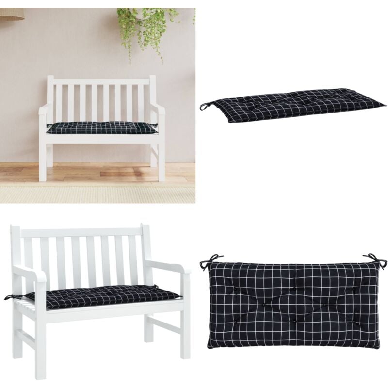 Coussin de banc de jardin carreaux noir 100x50x7cm tissu oxford - Coussin De Banc - Coussin D'extérieur - Coussin Décoratif - Coussin Patio - Coussin