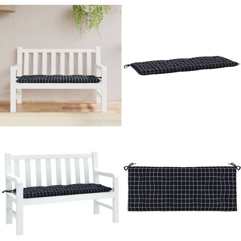 Coussin de banc de jardin carreaux noir 120x50x7 cm tissu - Coussin De Banc - Coussin D'extérieur - Coussin Décoratif - Coussin Patio - Coussin