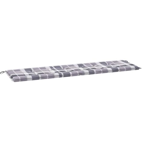 Coussin de banc de jardin motif à carreaux gris 180x50x4 cm