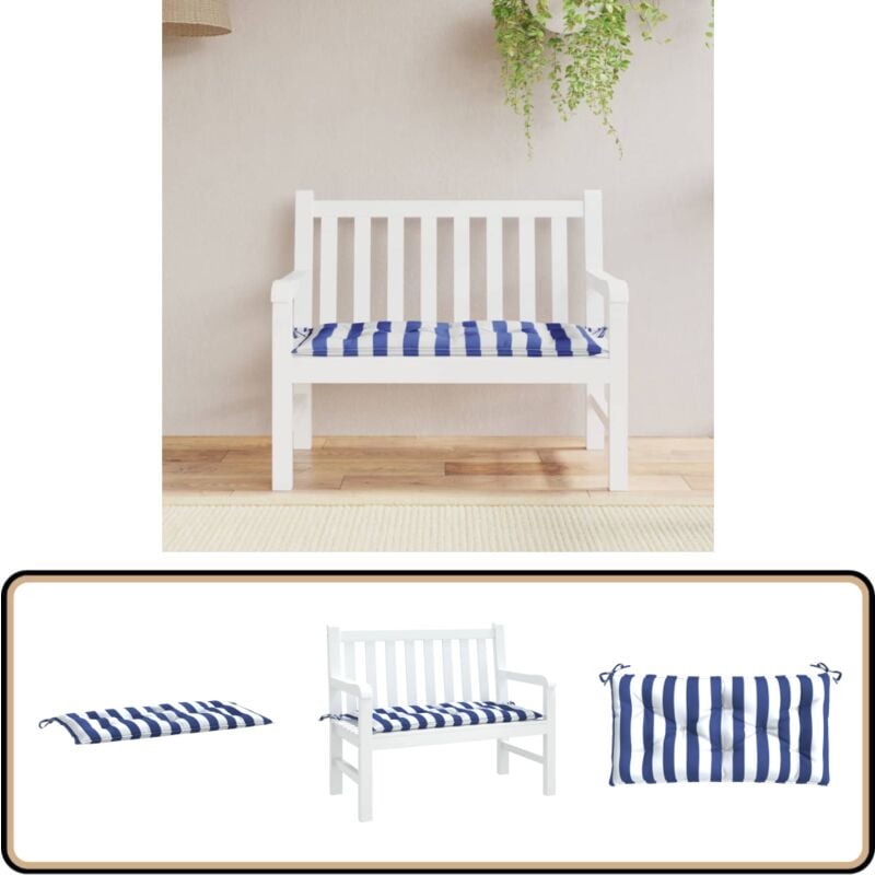 Coussin de banc de jardin rayures bleues et blanches 100x50x7cm - Coussin De Banc - Coussin D'extérieur - Coussin Décoratif - Coussin Jardin - Tapis