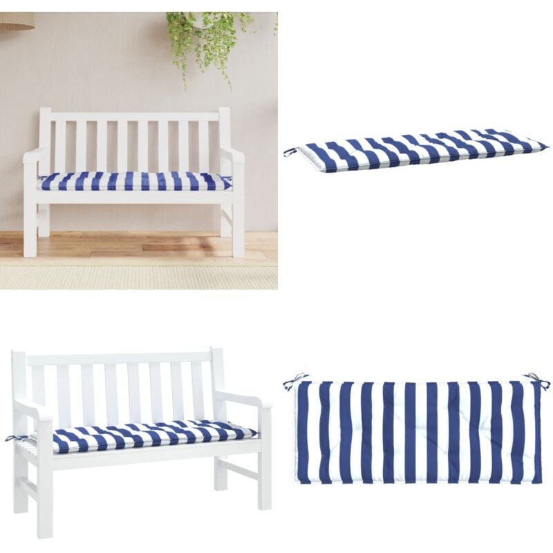 Coussin de banc de jardin rayures bleues et blanches 120x50x7cm - Coussin De Banc - Coussin D'extérieur - Coussin Décoratif - Coussin Jardin