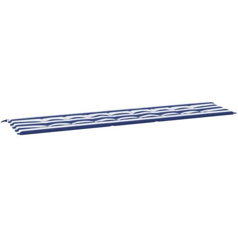 Coussin de banc de jardin rayures bleues et blanches 200x50x4cm