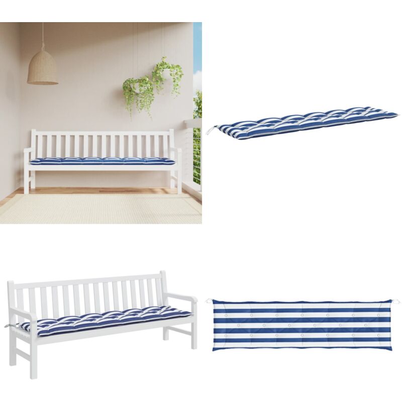 Coussin de banc de jardin rayures bleues et blanches 200x50x7cm - Coussin De Banc - Coussin D'extérieur - Coussin Décoratif - Coussin Jardin