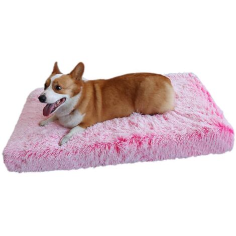 Coussin de canapé-lit pour animaux de compagnie (chiens et chats) - Design carré en peluche - Rose et blanc - Petite taille (40305cm)